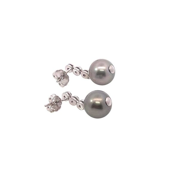 Tahitian Pearl & Sapphire Earrings 14k Gold 9.46 mm Certified $1,790 111301 - Picture 8 of 12